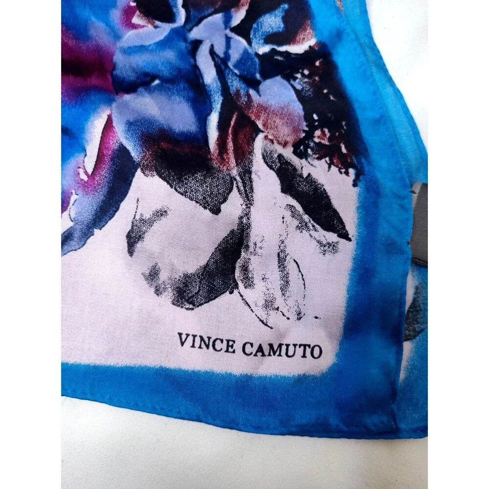 Silk Vince Camuto Watercolor Floral Scarf Wrap Blues White Rectangle 76 X 28 In
